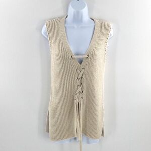 Cupcakes and Cashmere Sweater Vest Kristy Lace up Cream Knit Pullover Sz XS